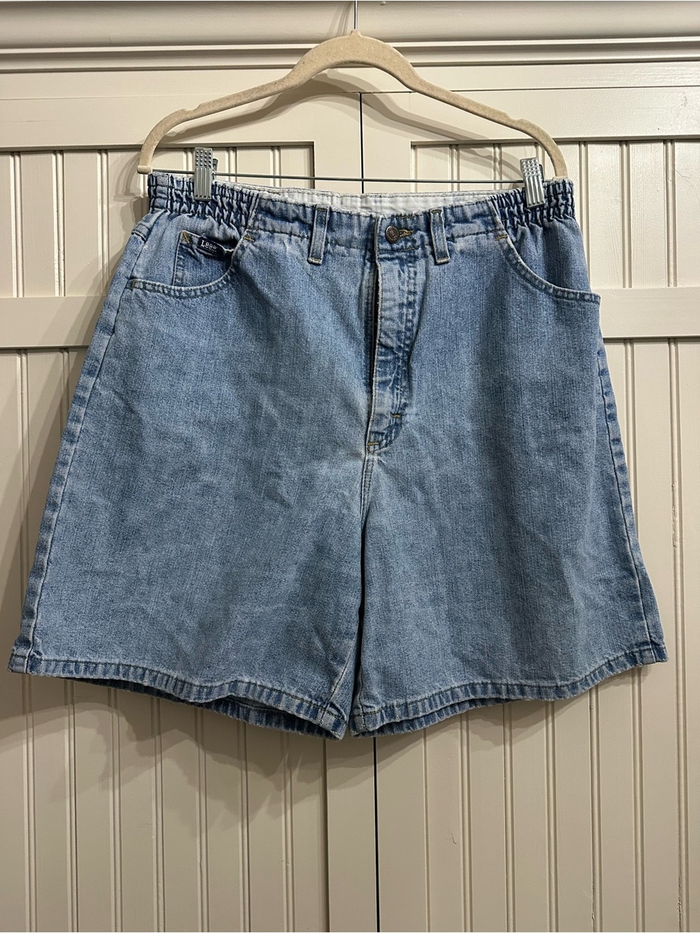 Vtg Y2K Lee Original Jeans High Waisted Side Elastic Denim Mom Shorts waist 16in